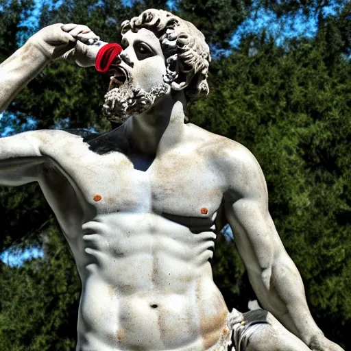 Image similar to greek statue of a man drinking from a hose