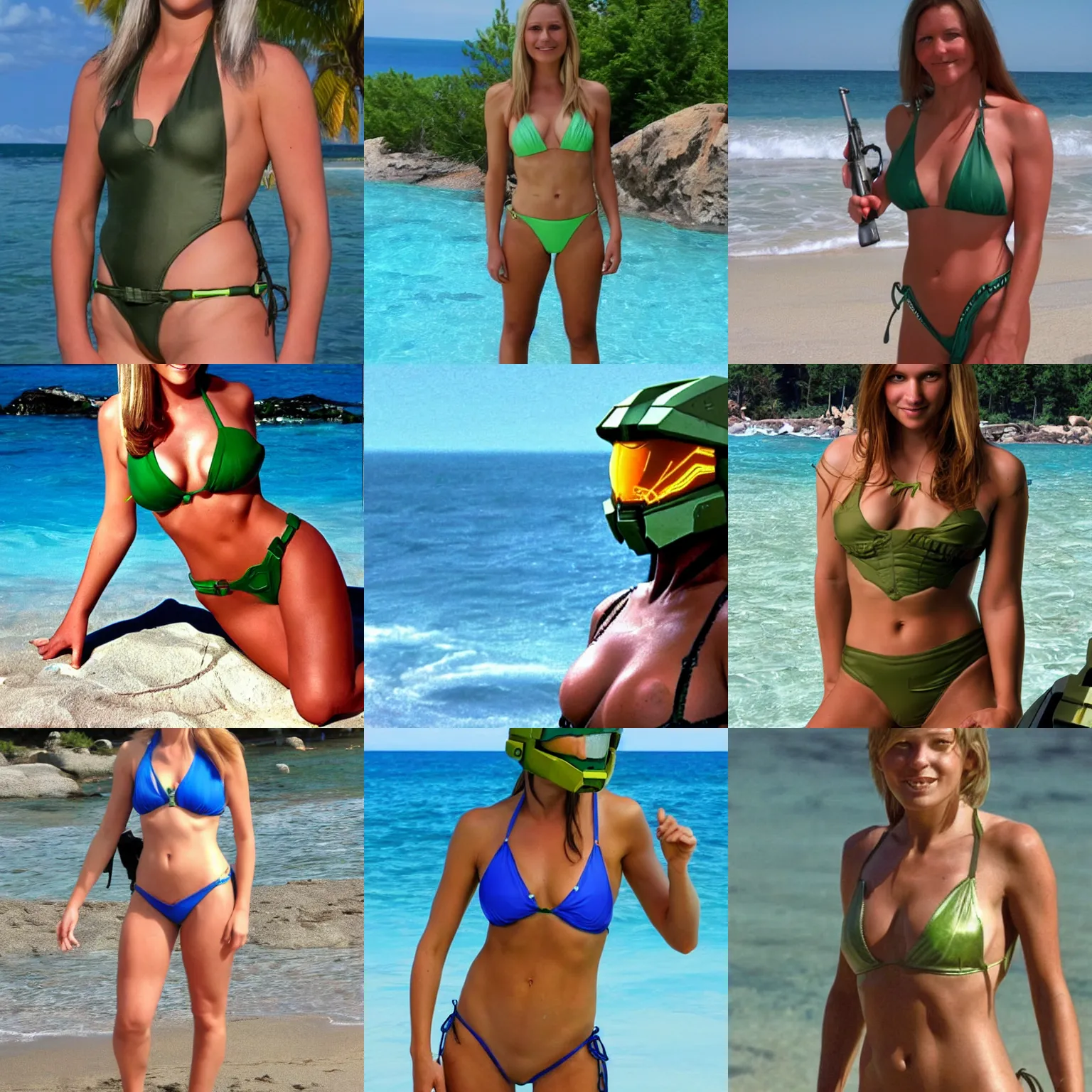 Prompt: halo master chief in a bikini swimsuit, master chief master chief master chief!!!!