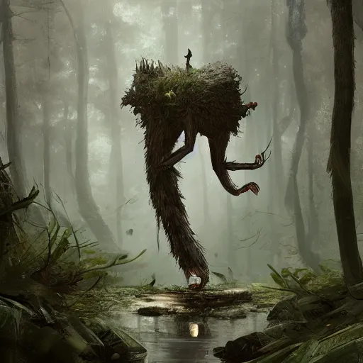 Prompt: a living tree with legs and a tail, in the shape of a rat, in a corrupted forest, by greg rutkowski, trending on art station, highly detailed, magic the gathering, matte painting