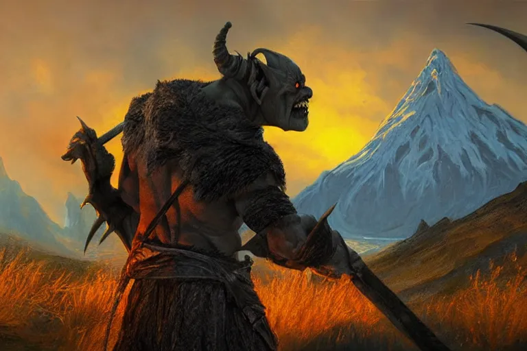 Prompt: orc, mordor, fantasy, painting, ultra realistic!!!, clear weather, golden hour, sharp focus