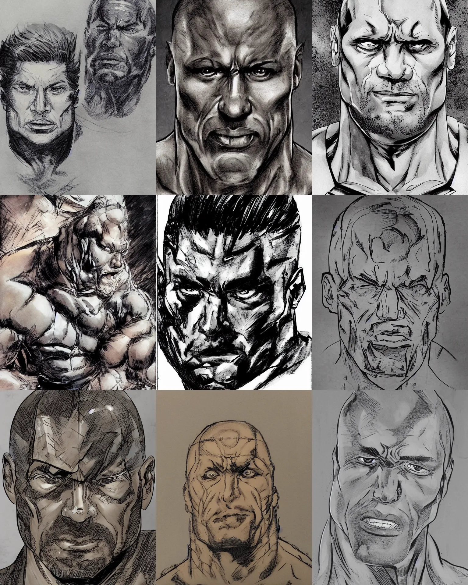 Image similar to dwayne johnson!!!jim lee!!! flat ink sketch by jim lee face close up headshot in the style of jim lee, x-men superhero comic book character by jim lee