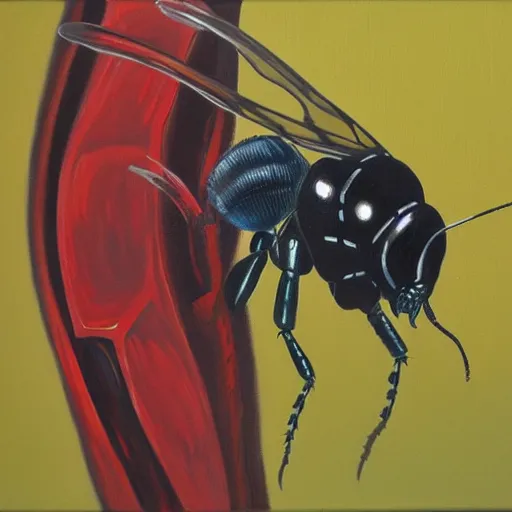 Prompt: Cyborg wasp, oil on canvas