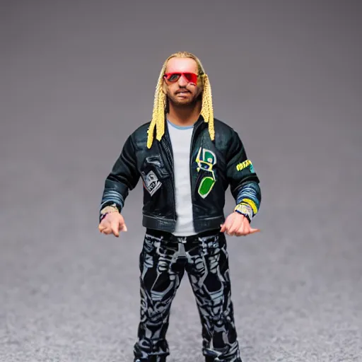 Image similar to jody highroller, miniature action figure, promotional studio photography