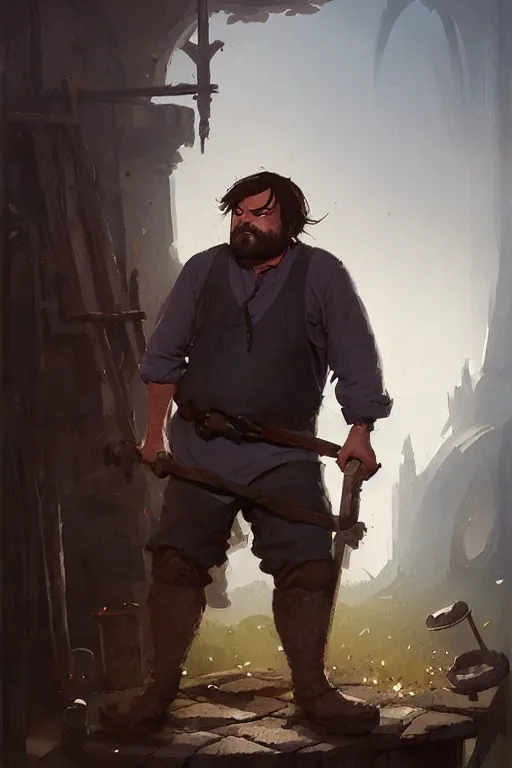 Image similar to jack black the blacksmith by greg rutkowski