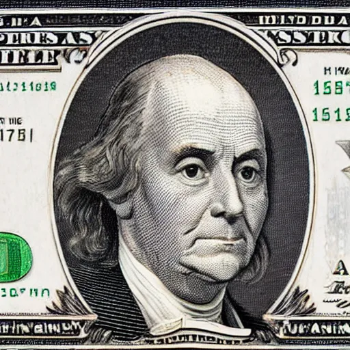 Image similar to bingus the cat on the american dollar bill