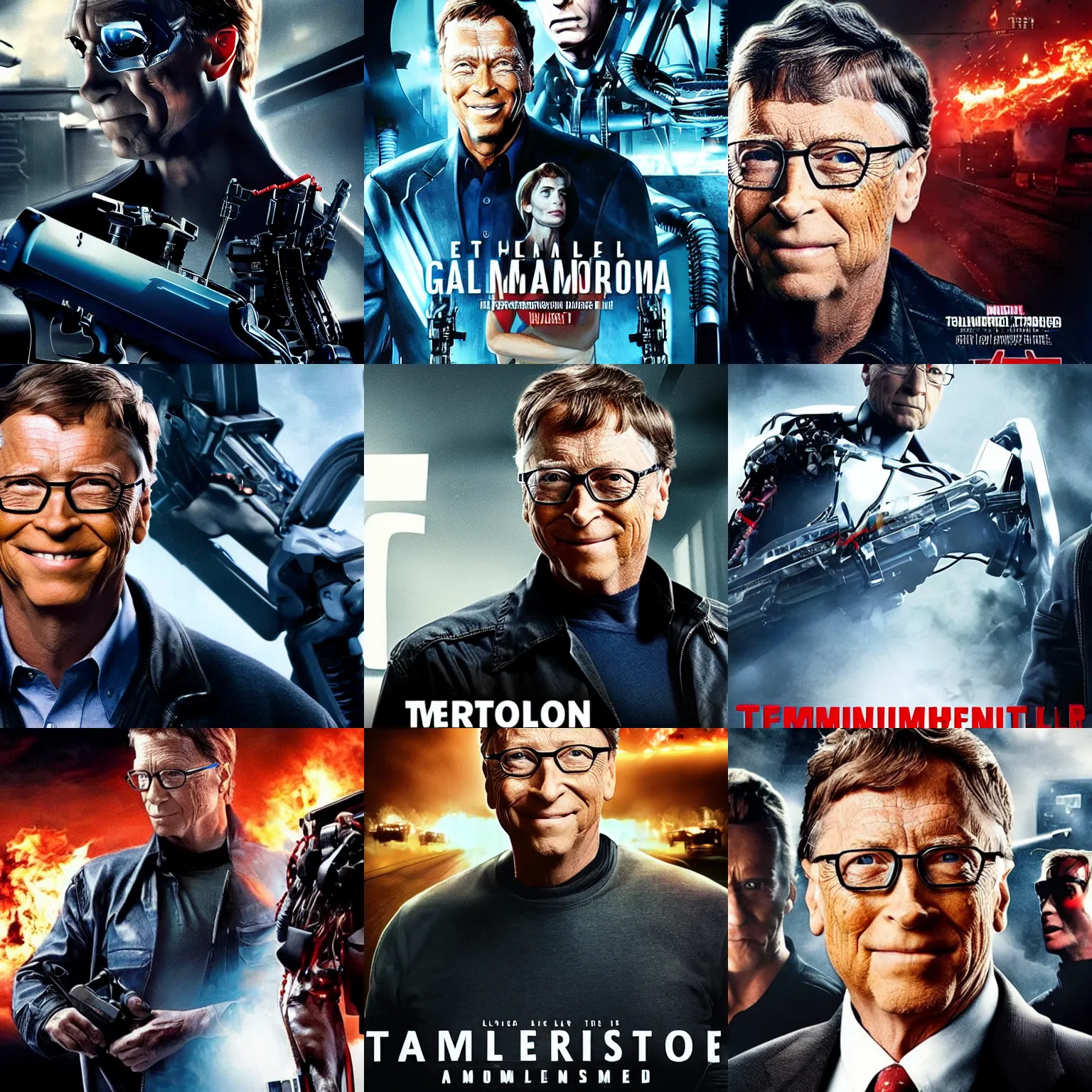 Prompt: bill gates replacing arnold schwarzenegger in the lead role in terminator genisys ( 2 0 1 5 ), movie poster