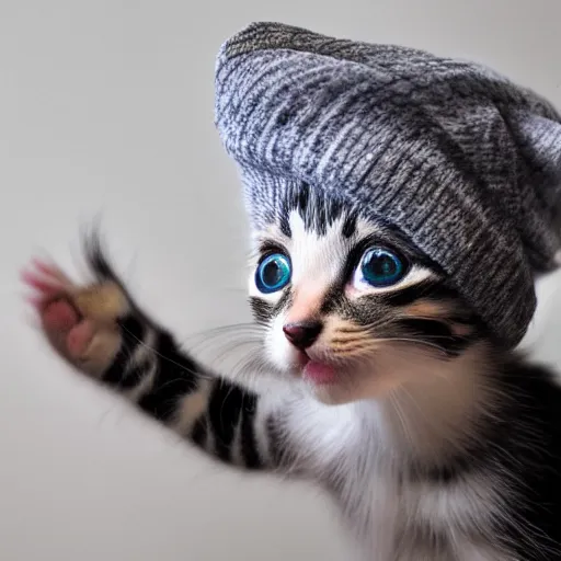 Image similar to small kitten wearing a beanie, cute, adorable, 4 k, detailed, coherent