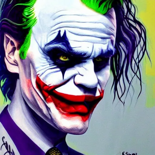 Image similar to the joker painted by jim carrey 3 4 k quality super realistic