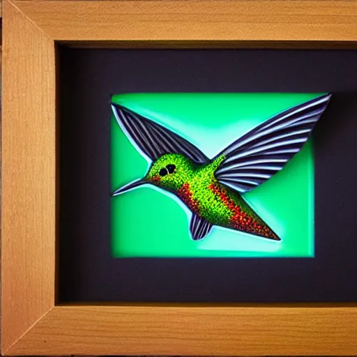 Prompt: hummingbird made of glass, studio photograph, black background