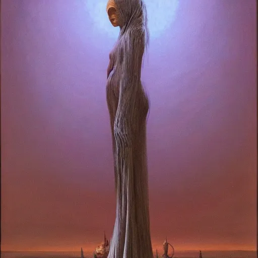 Image similar to the queen of the moon by zdzisław beksiński, dariusz zawadzki, jeffrey smith and h.r. giger, oil on canvas, 8k highly professionally detailed, trending on artstation