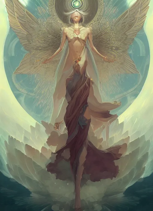 Image similar to archangel metatron detailed illustration by peter mohrbacher and by victo ngai trending on artstation