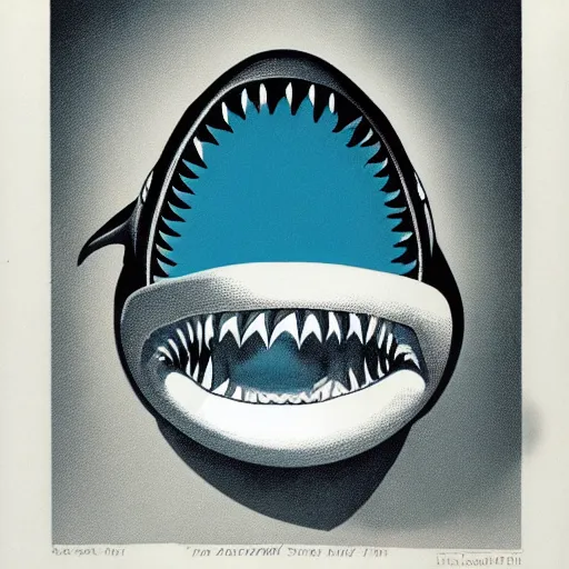 Prompt: Magritte illustration of a shark, Alien mouth