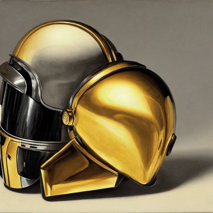 Image similar to still life painting of a daft punk helmets by pieter claesz, oil on canvas, strong lighting, highly detailed, hyper realism, golden hour, god rays, hd, 4 k