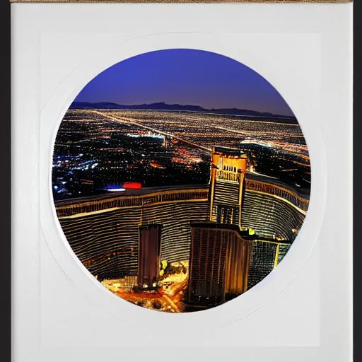 Image similar to The Las Vegas strip at night from above, by Caravaggio