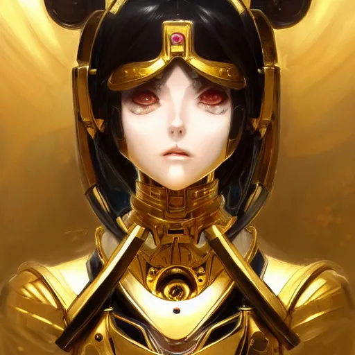 Prompt: anime girl robot warhammer 4 0 k emperor, gold, portrait, intricate, elegant, highly detailed, digital painting, artstation, concept art, wallpaper, smooth, sharp focus, illustration, art by h. r. giger and artgerm and greg rutkowski and alphonse mucha