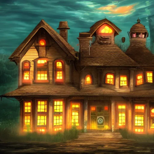 Prompt: monster house, trending on artstation, anime style 4 k