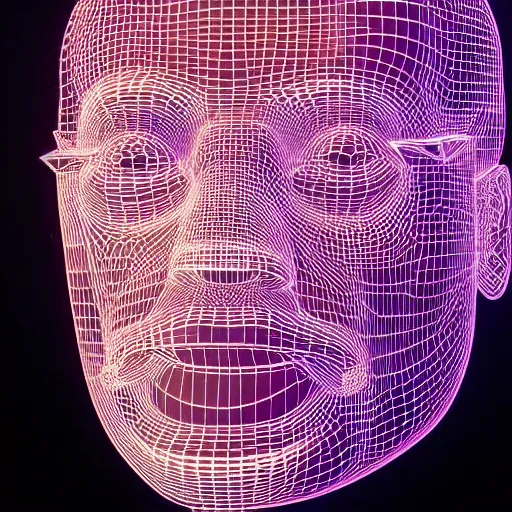 Image similar to a 3d human head made up of shiny holograms