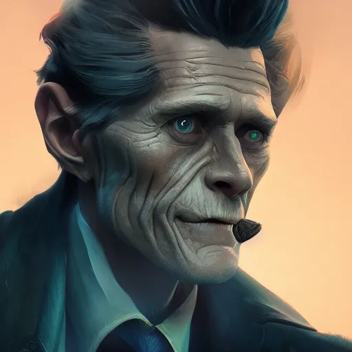 Image similar to portrait of willem dafoe the bogeyman, bleak and oppressive atmosphere, distress, mattepainting concept blizzard pixar maya engine on stylized background splash comics global illumination lighting artstation, sharp focus, lois van baarle, ilya kuvshinov, rossdraws