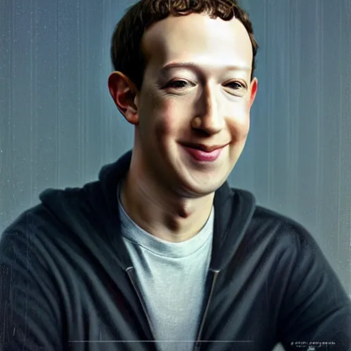 Image similar to hyper realistic, portrait of asian mark zuckerberg, painted by greg rutkowski,