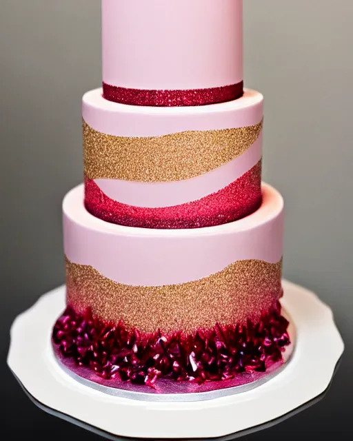 Image similar to elegant quartz raspberry wedding cake dripping fondant, stylized, sparkling, glitter, gilding, ornate, sylvain sarrailh, joongwon jeong