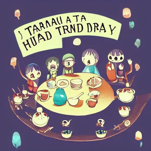 Prompt: tiny imaginary creatures having a tea party inside a human's beard. anime. in a style of hayao miyazaki.