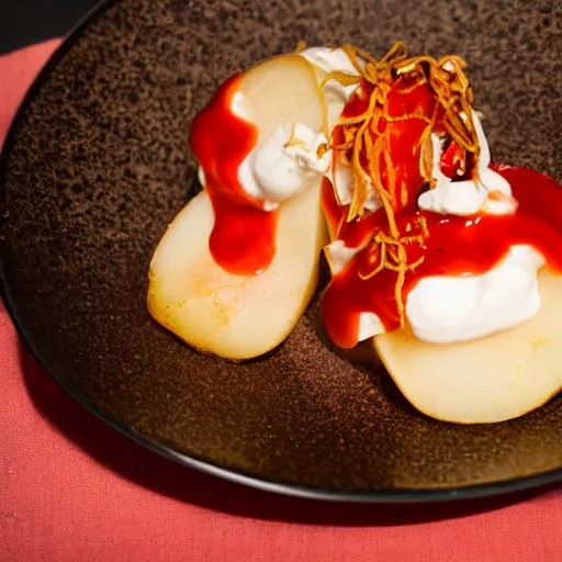 Prompt: Alinea dish - Potato with Ketchup, food photography, award winning, Grant Achtz