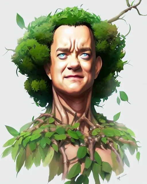 Image similar to character concept art of tom hanks as an anime dryad | cute - fine face, pretty face, realistic shaded perfect face, fine details by stanley artgerm lau, wlop, rossdraws, james jean, andrei riabovitchev, marc simonetti, and sakimichan, tranding on artstation