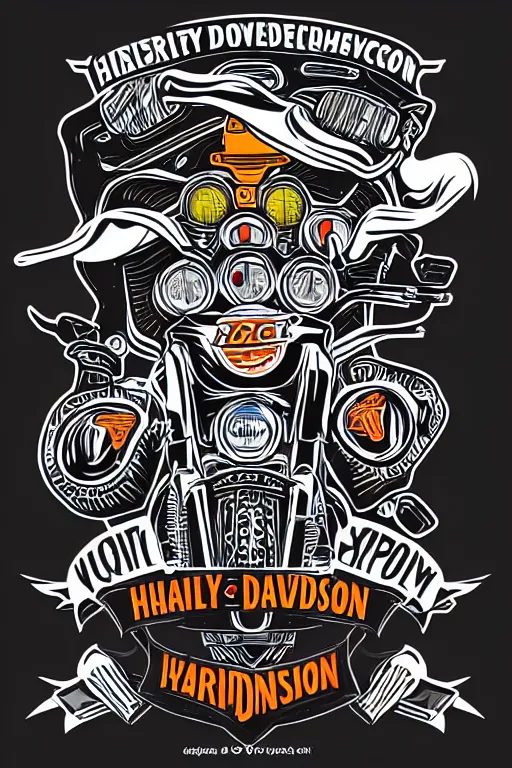 Image similar to Harley Davidson motorbike , sticker, colorful, illustration, highly detailed, simple, smooth and clean vector curves, no jagged lines, vector art, smooth