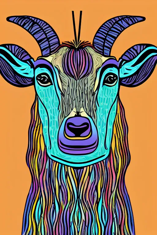 Image similar to Portrait of a goat that is a drug addict, sticker, andromorphic, colorful, illustration, highly detailed, simple, smooth and clean vector curves, no jagged lines, vector art, smooth