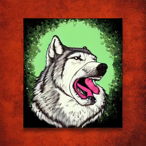 Image similar to retard wolf portrait, pop ar cartoon style