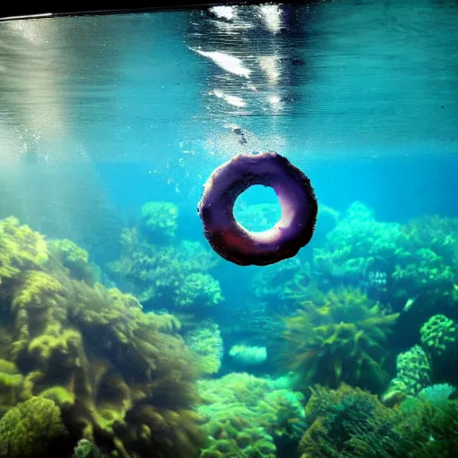 Image similar to donut under water sea , sunk deep water view , under water pictures