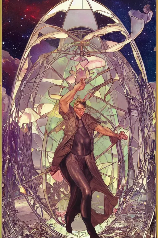 Image similar to big chungus emerging from a stargate, by artgerm and yoshitaka amano and moebius and alphonse mucha, hyperdetailed, dc comics, ornate, nebula, explosions in the sky, trending on artstation