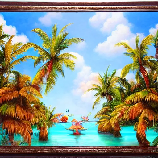 Image similar to tropical dream, oil on canvas, surrealism, highly detailed, masterpiece, award - winning, artstationhd