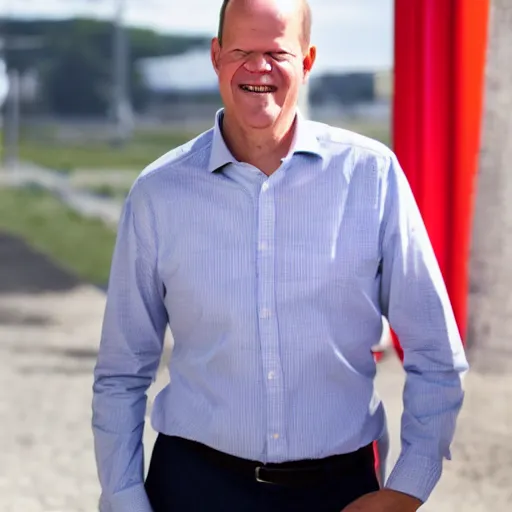 Prompt: olaf scholz with a giand red head with thick veins