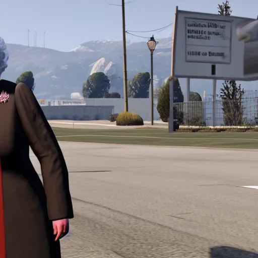 Prompt: Queen Elizabeth II in gta 5, screenshot