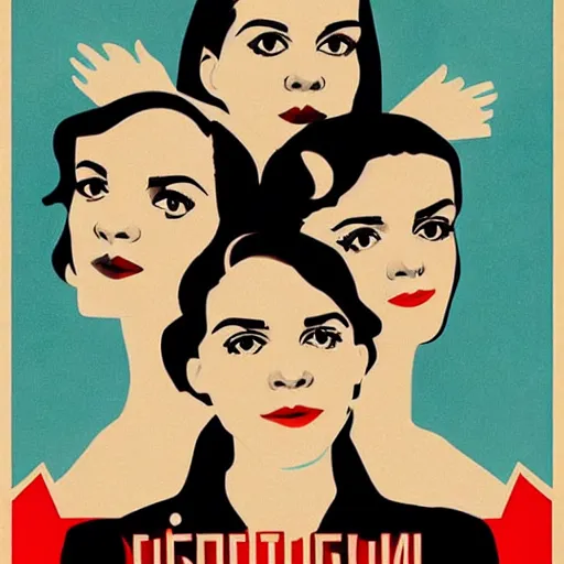 Image similar to marina and the diamonds and emma watson as a soviet union communist propaganda poster