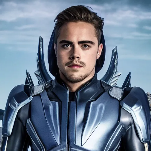 Prompt: stunning awe inspiring dacre montgomery as archangel in a x - men movie, still 8 k hdr atmospheric lighting