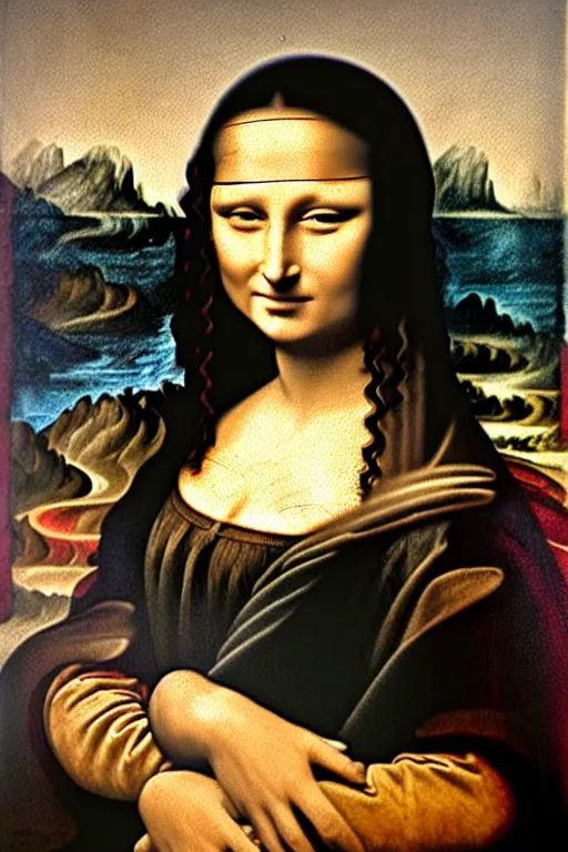 Prompt: Monica Bellucci as the Mona Lisa Painting