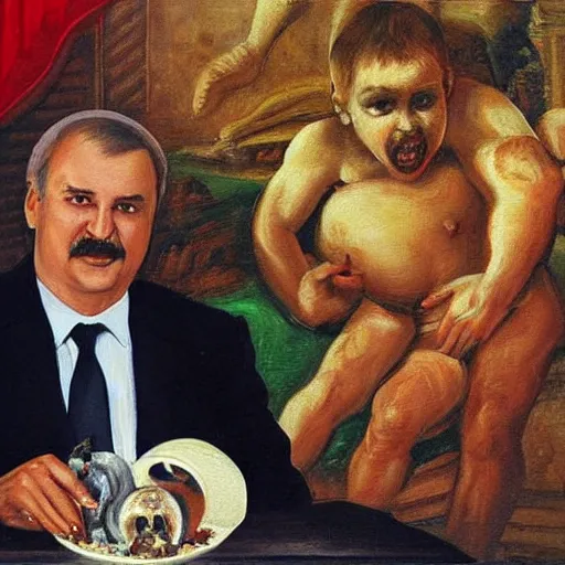 Image similar to lukashenko in the painting'saturn devouring his son'