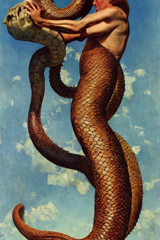 Prompt: giant serpent creature, norman rockwell, jacob collins, tom lovell, frank schoonover, james gurney