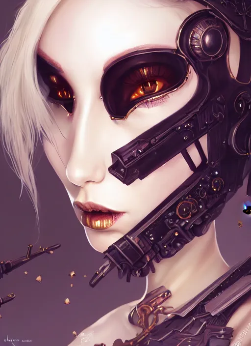 Image similar to soft lustrous seductive ivory ebony dark gutter punk gothic cyborg, golden ratio, flowerpunk, details, scifi, fantasy, cyberpunk, intricate, decadent, highly detailed, digital painting, octane render, artstation, concept art, smooth, sharp focus, illustration, art by artgerm, loish, wlop