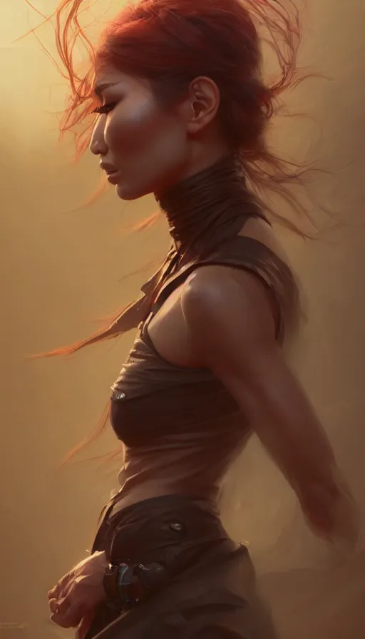 Image similar to road warrior, dance meditation, gemma chan girl portrait, made by stanley artgerm lau, wlop, rossdraws, james jean, andrei riabovitchev, marc simonetti, yoshitaka amano, beksinski artstation, cgsociety