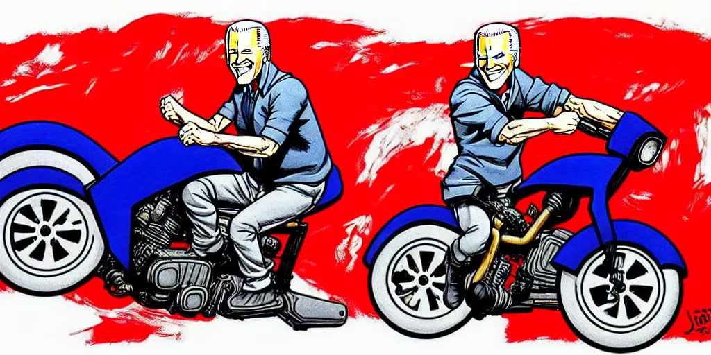 Image similar to 1 : 1 joe biden riding red akira motorcycle, in the style of akira