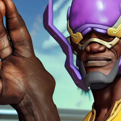 Image similar to samuel l jackson as doomfist from overwatch, 4 k, doomfist