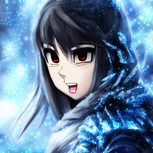 Prompt: portrait focus of Supa Saiyajin knight beautiful 3D anime girl, Frozen ice armor wearing, dark forest background, snowing, bokeh, inspired by Masami Kurumada, digital painting, high contrast, unreal engine render, volumetric lighting, high détail