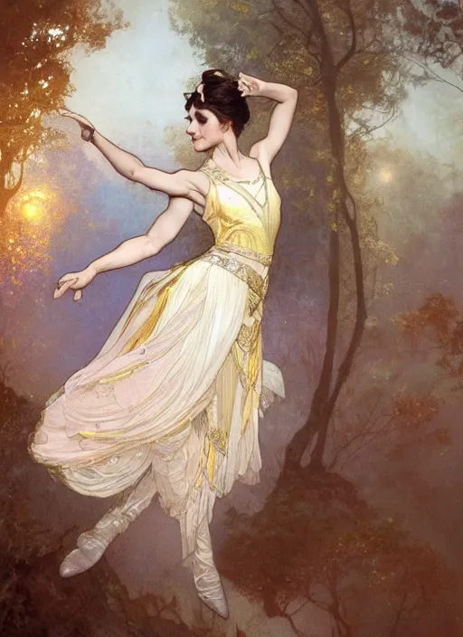 Image similar to a beautifull intricate gemstone painting of a dancing ballerina, reflexions, verry high details by william turner art, greg rutkowski and alphonse mucha, trending on artstation, very very detailed, masterpiece, muted colors