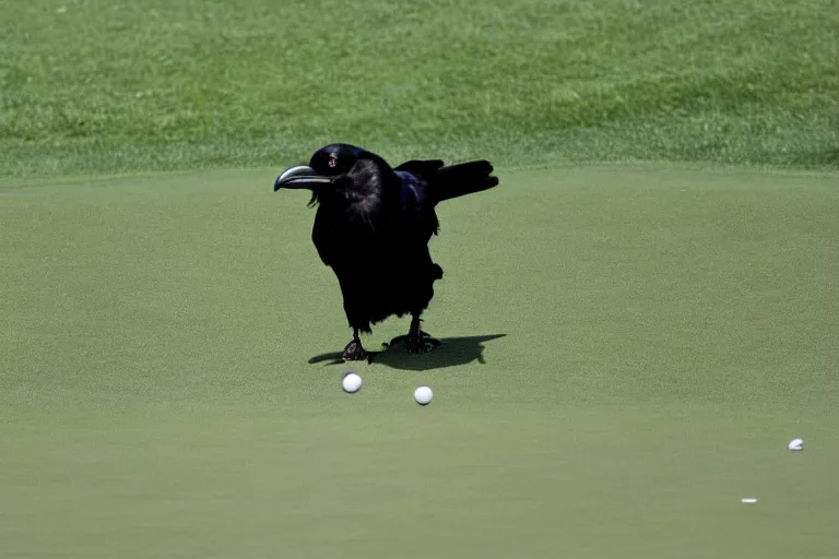 Image similar to A photograph of a raven missing a putt at PGA Tour