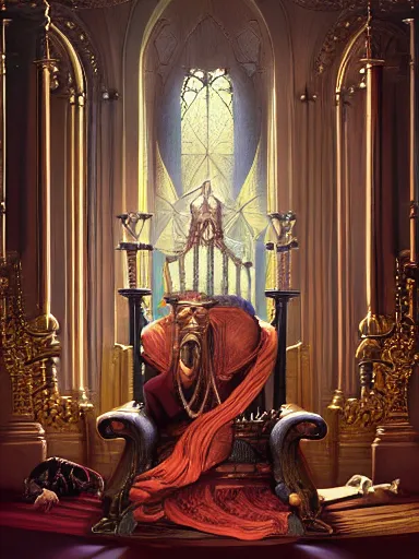 Prompt: the hierophant siting in his throne, talking to his congregation intricate, elegant, highly detailed, digital painting, artstation, concept art, sharp focus, illustration, by justin gerard and artgerm, 8 k