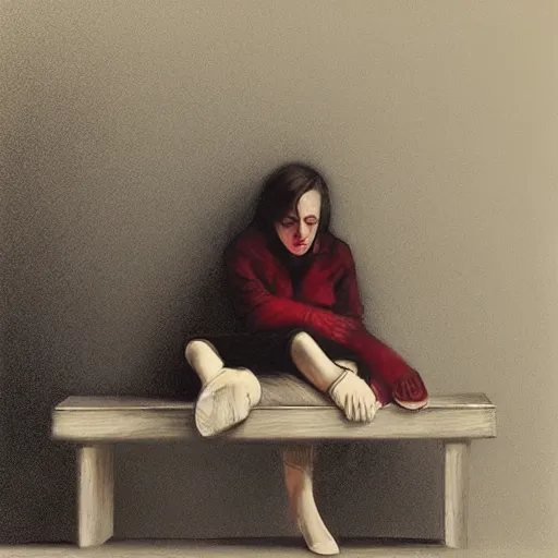 Prompt: decorative, random by ray donley. a performance art of a blind woman sitting on a bench in a park in new york city