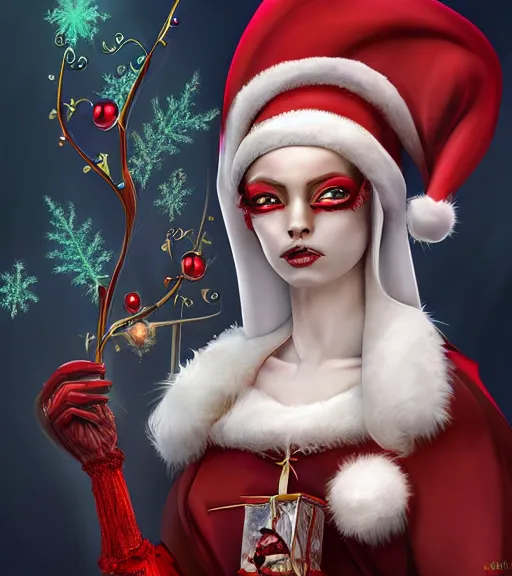 Prompt: beautiful female character inspired by venice carnival, christmas and nun | | digital artwork made by greg rutswork, anna dittmann and lois van barlee, symmetrical, anatomically correct